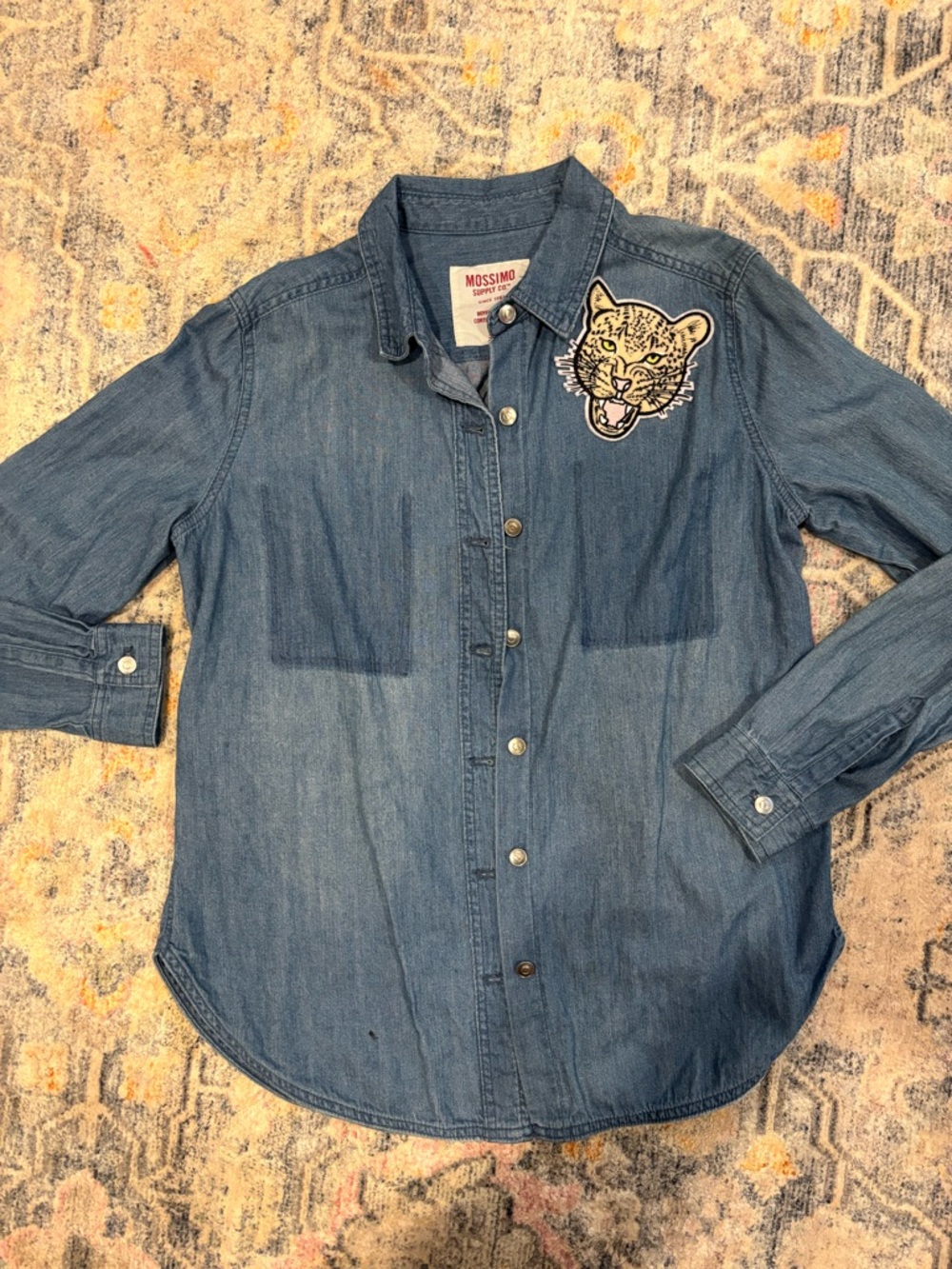 Mossimo Supply Co. Denim Button-Up Shirt with Leopard Patch